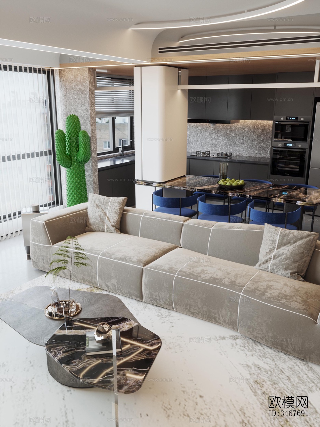 现代大平层效果图下载（渲染图5）