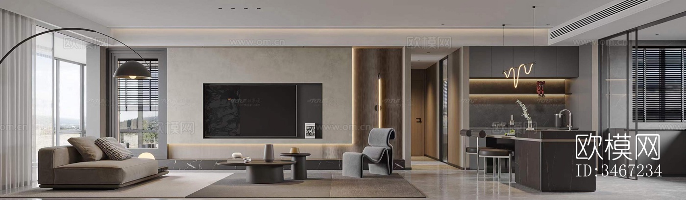 现代大平层效果图下载（渲染图4）