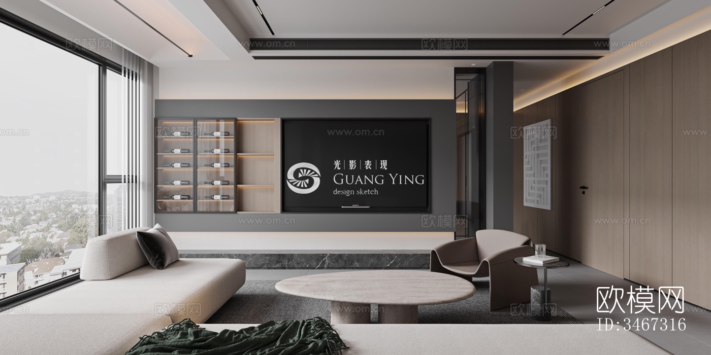 现代大平层效果图下载（渲染图4）