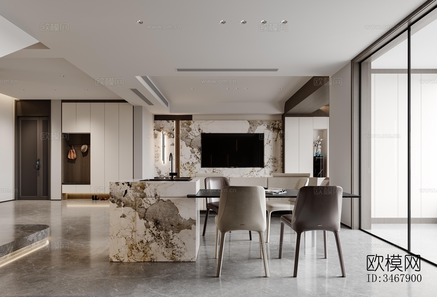 现代大平层效果图下载（渲染图2）