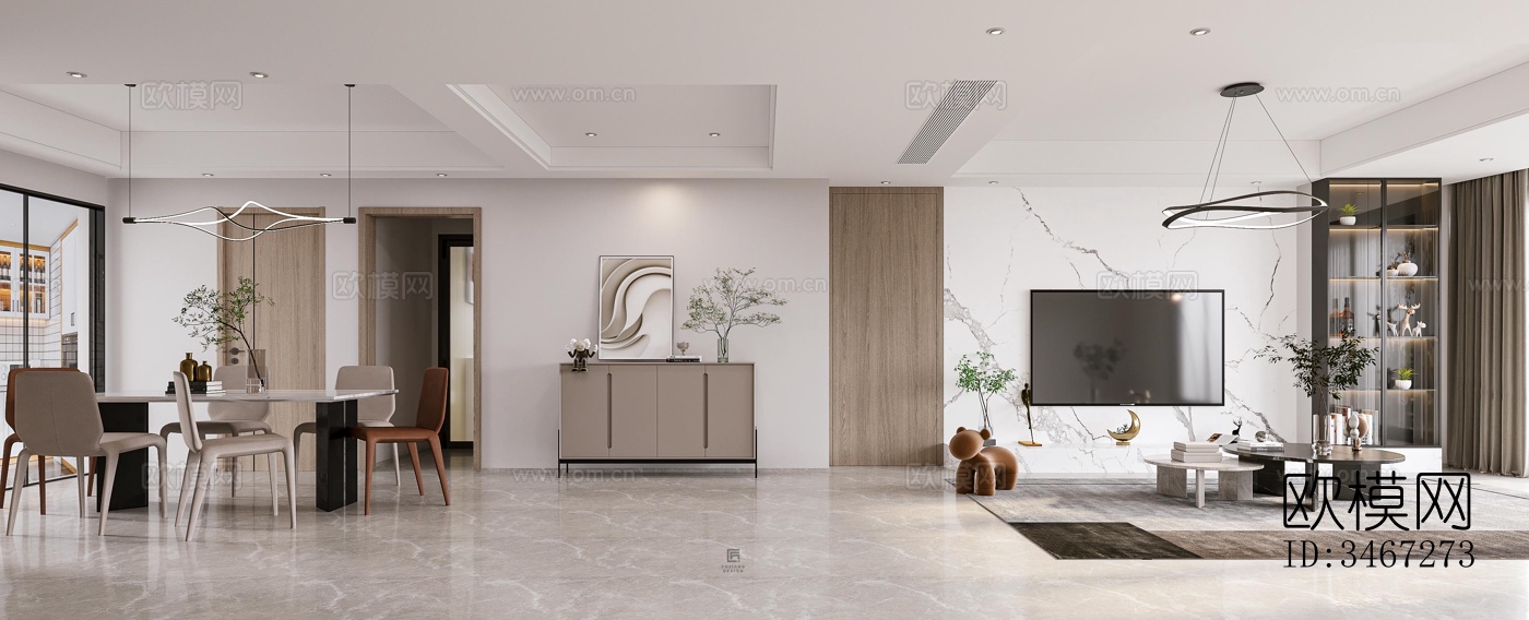 现代大平层效果图下载（渲染图3）