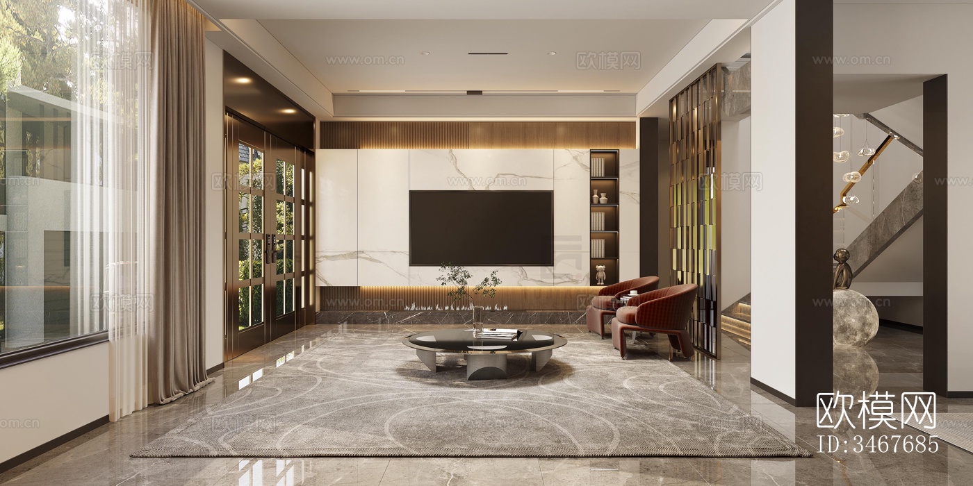 现代大平层效果图下载（渲染图5）