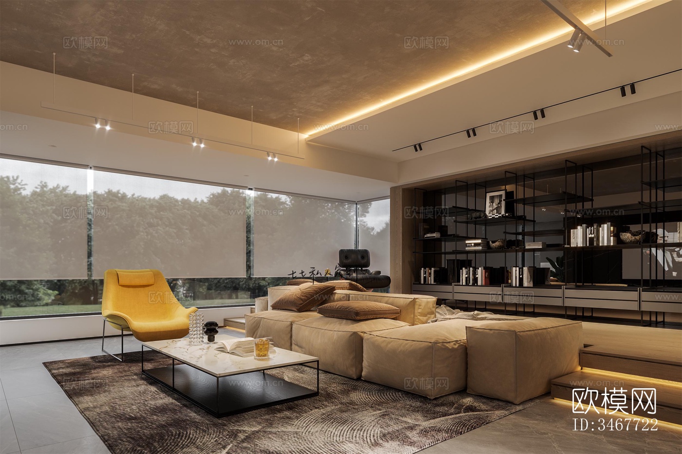 现代大平层效果图下载（渲染图2）