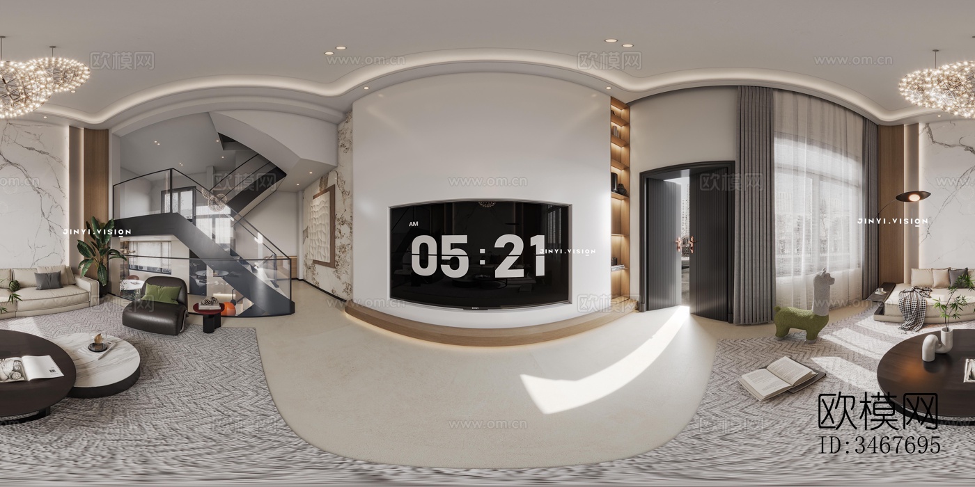 现代大平层效果图下载（渲染图2）