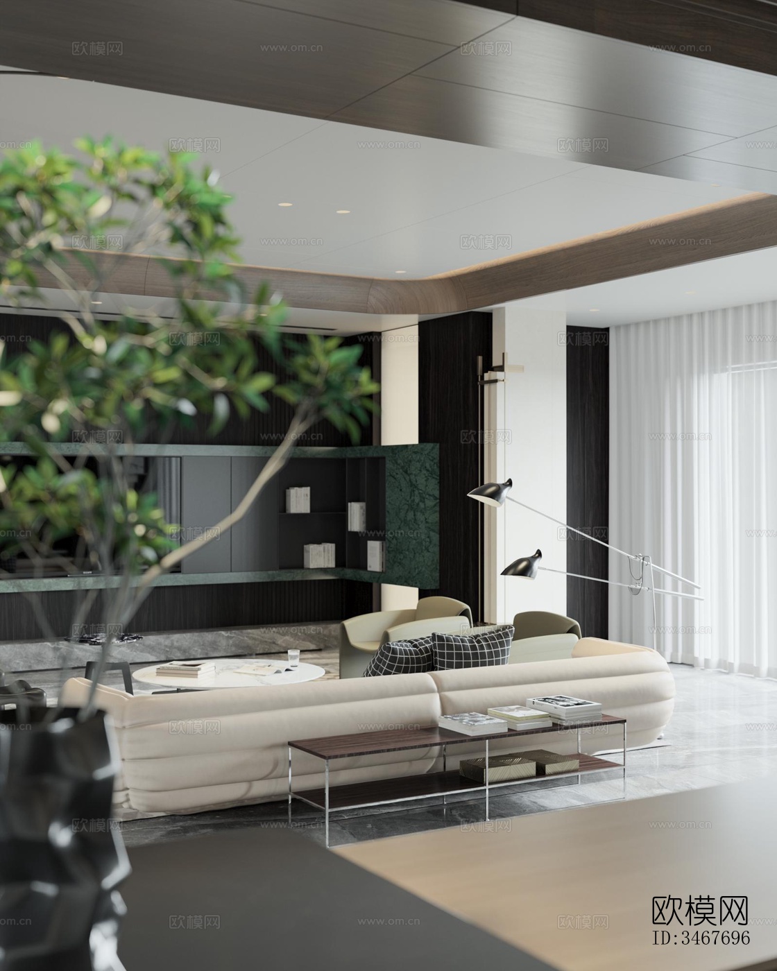 现代大平层效果图下载（渲染图6）