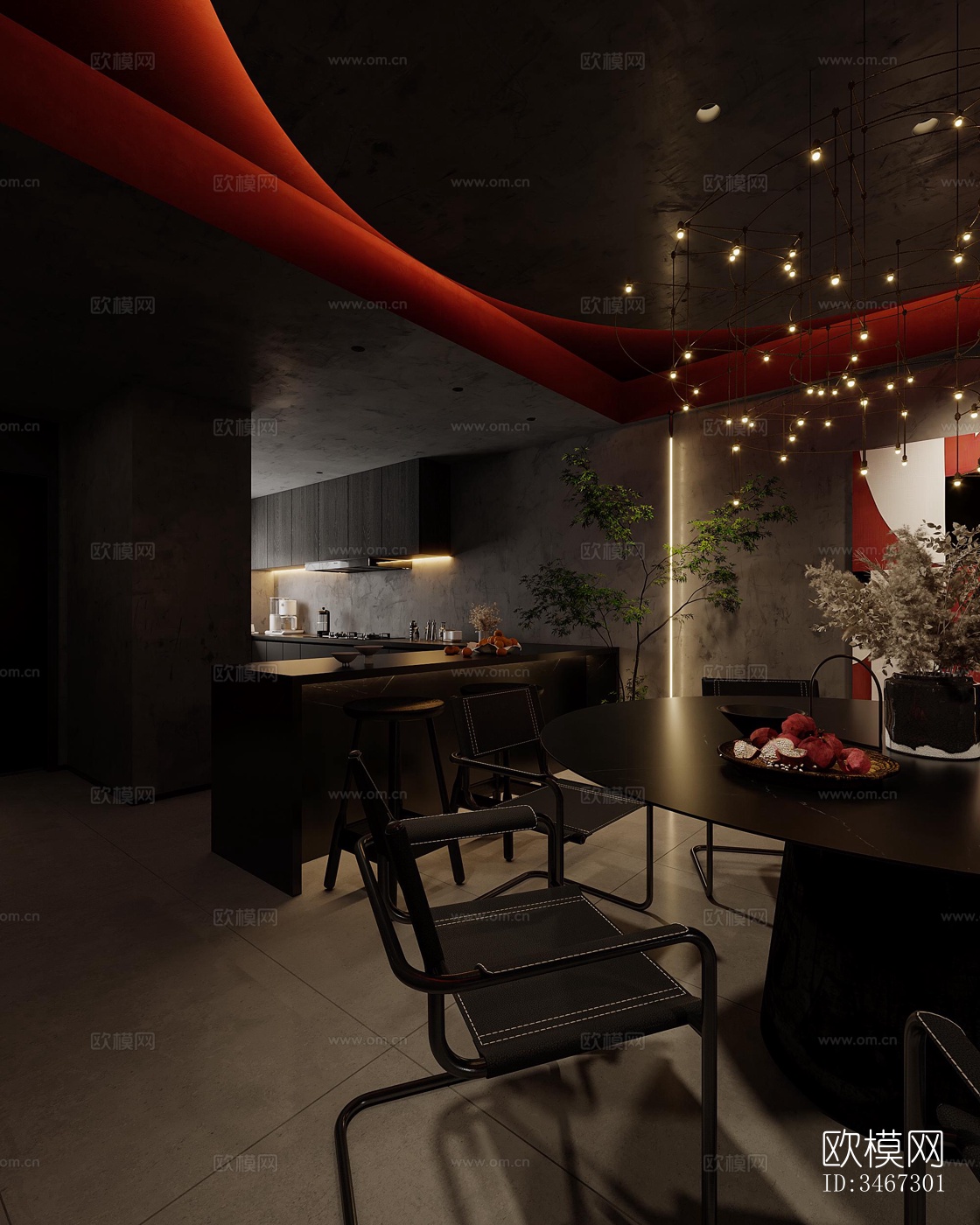 现代大平层效果图下载（渲染图2）