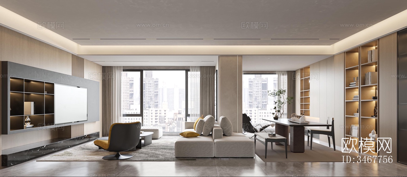 现代大平层效果图下载（渲染图12）