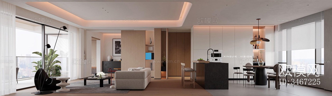 现代大平层效果图下载（渲染图6）