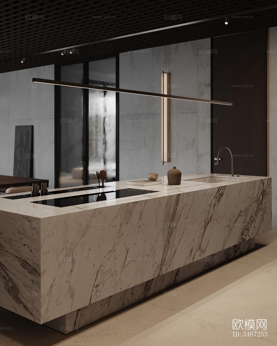 现代大平层效果图下载（渲染图8）