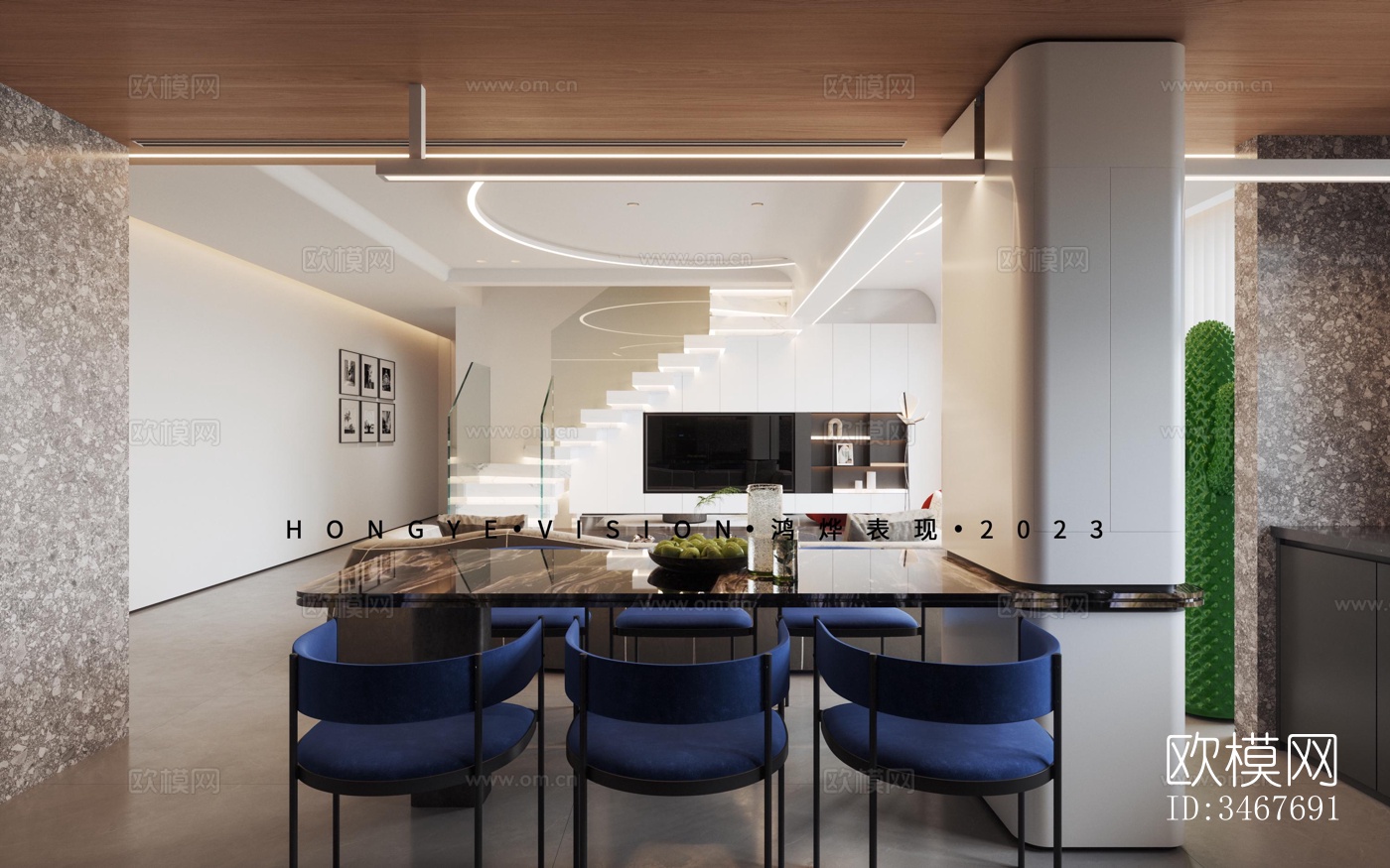 现代大平层效果图下载（渲染图9）