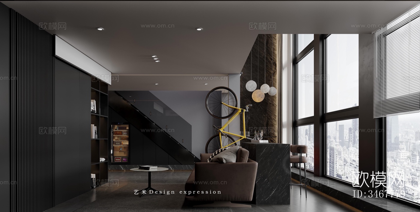 现代大平层效果图下载（渲染图2）