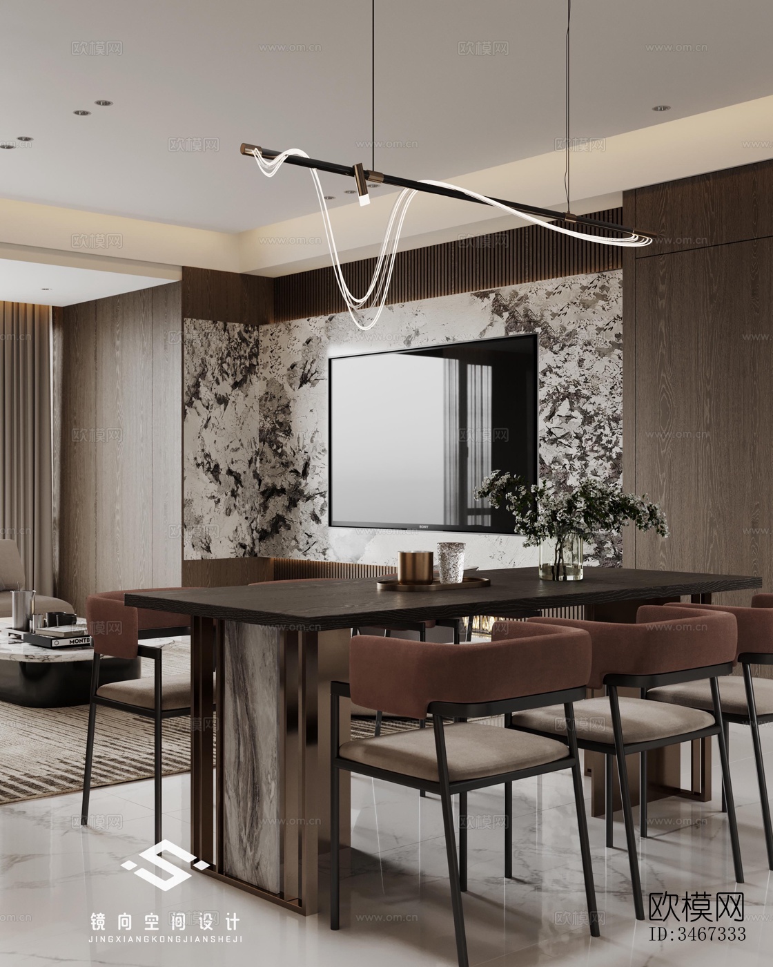 现代大平层效果图下载（渲染图2）