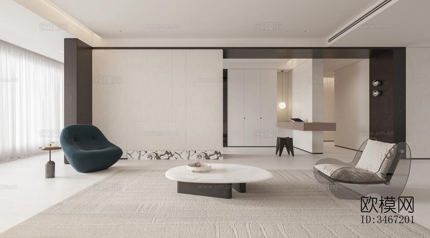 现代大平层效果图下载（渲染图3）