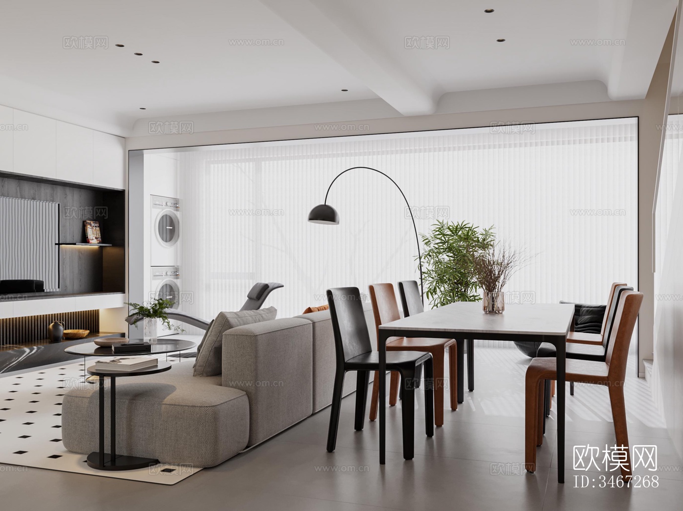 现代大平层效果图下载（渲染图2）