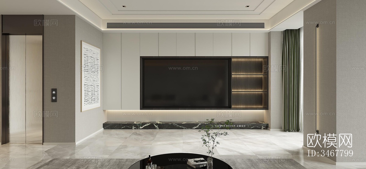 现代大平层效果图下载（渲染图2）