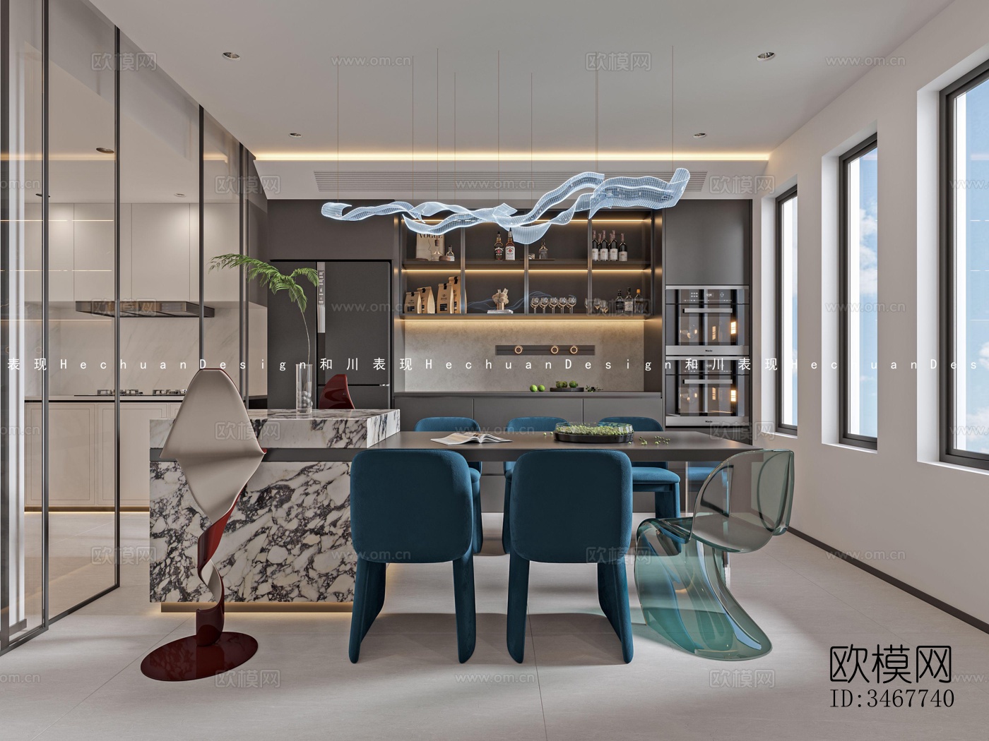 现代大平层效果图下载（渲染图7）