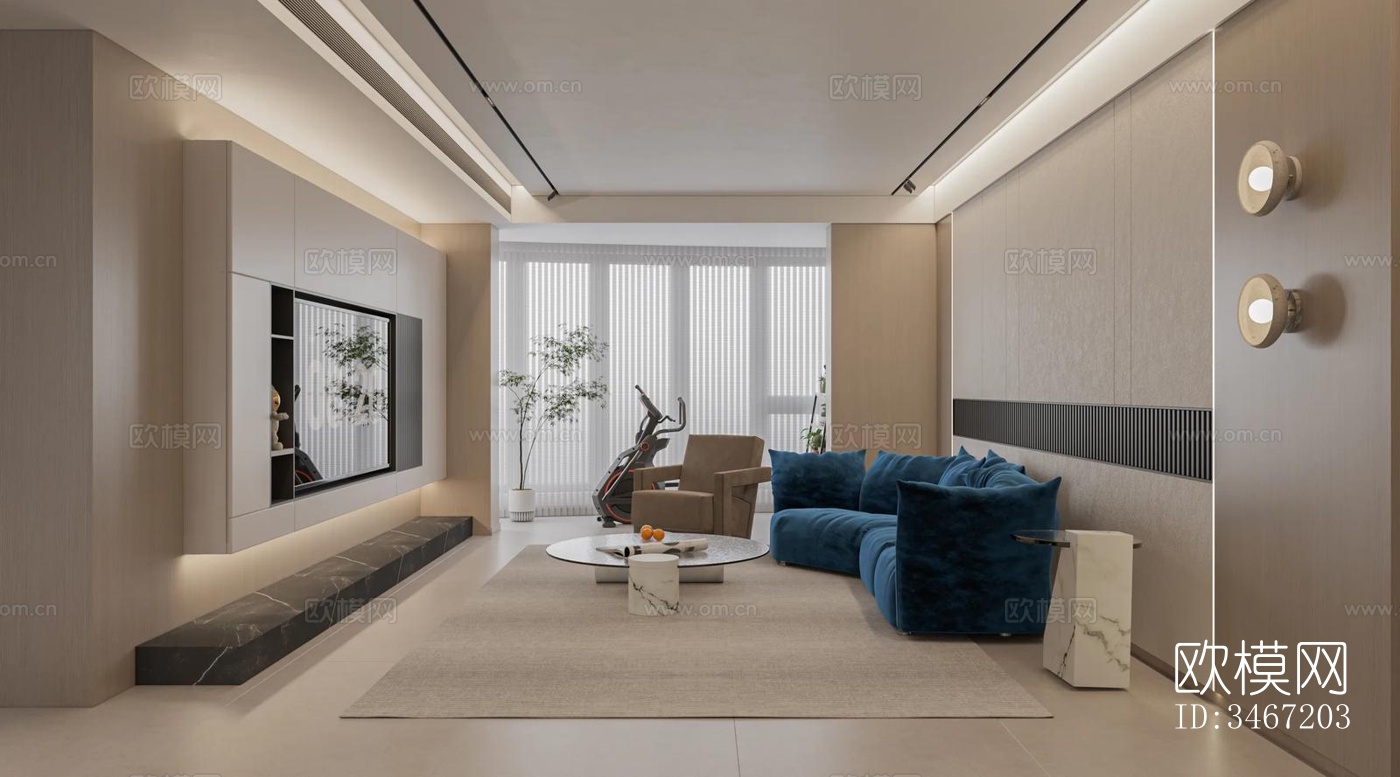 现代大平层效果图下载（渲染图1）