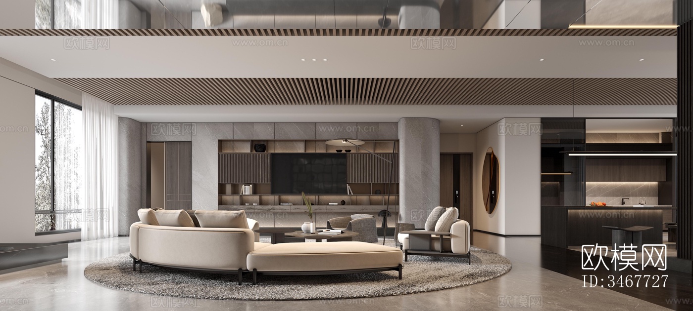 现代大平层效果图下载（渲染图1）