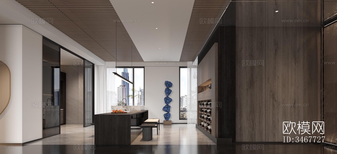 现代大平层效果图下载（渲染图3）