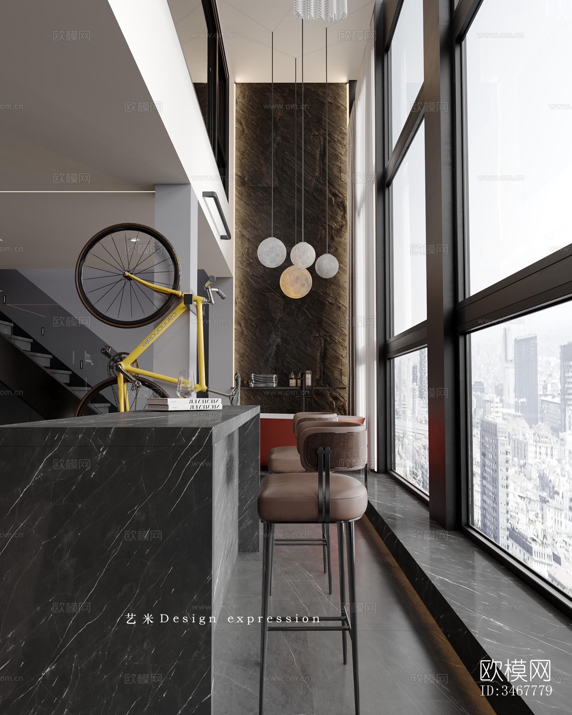 现代大平层效果图下载（渲染图3）