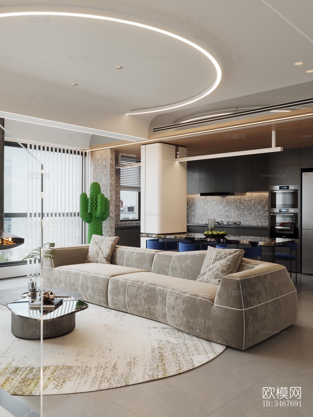 现代大平层效果图下载（渲染图4）