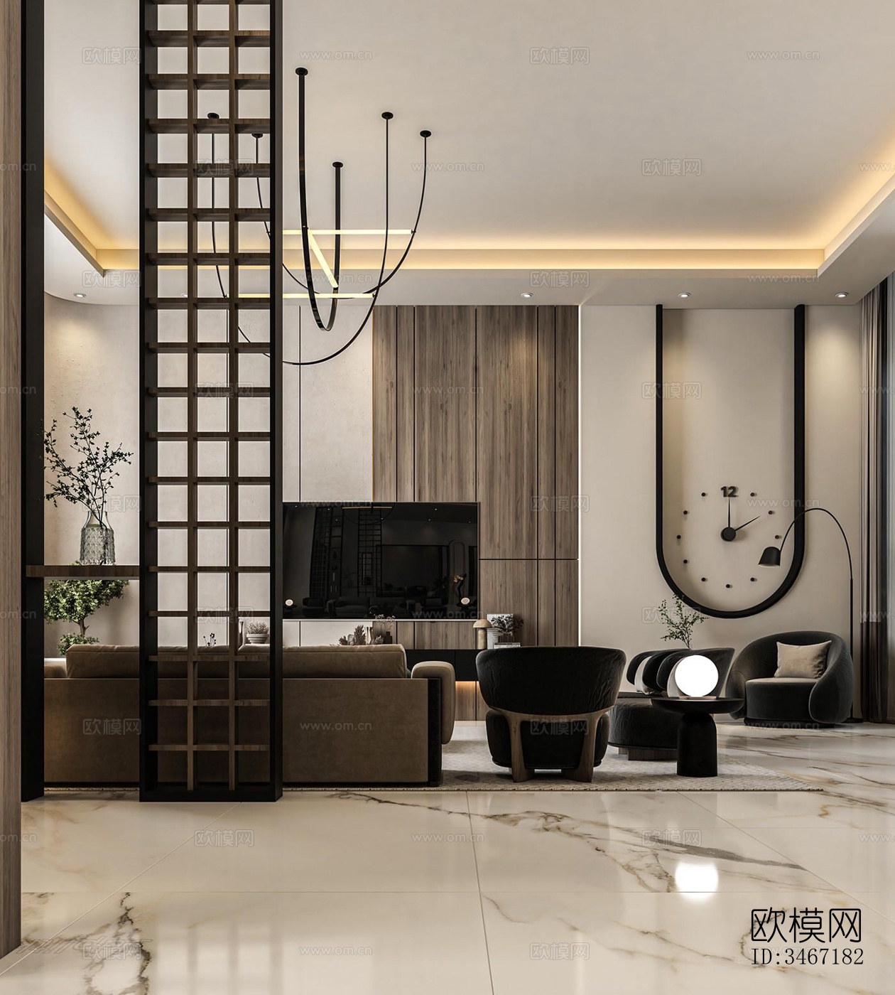 现代大平层效果图下载（渲染图4）