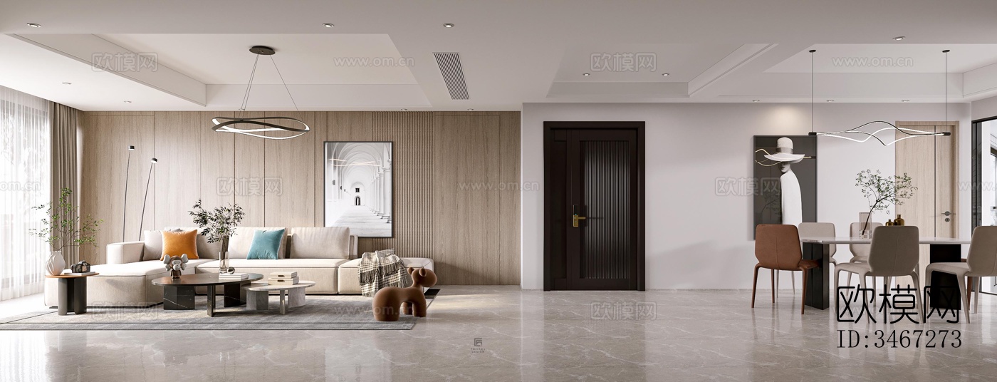 现代大平层效果图下载（渲染图2）