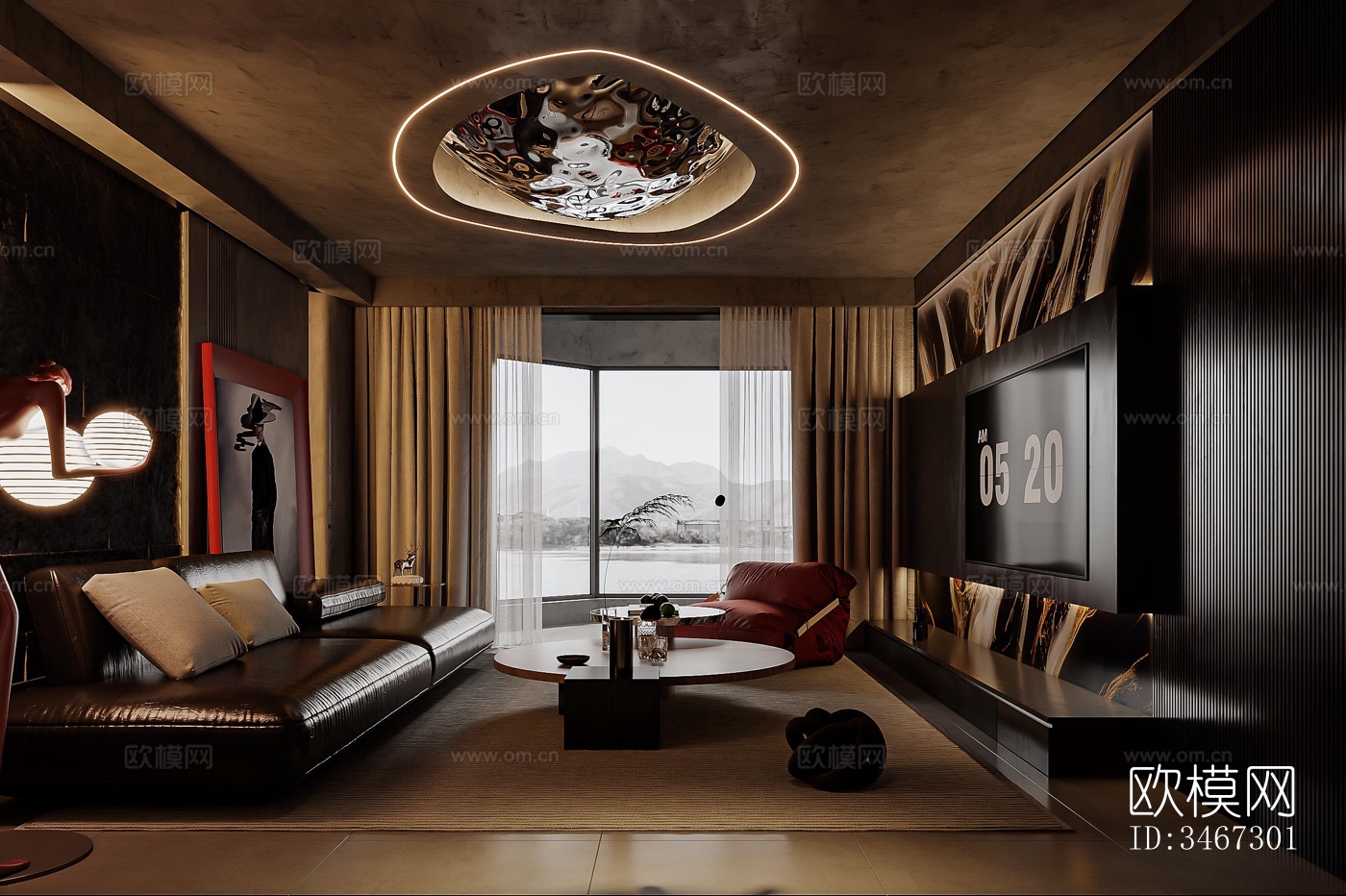 现代大平层效果图下载（渲染图1）