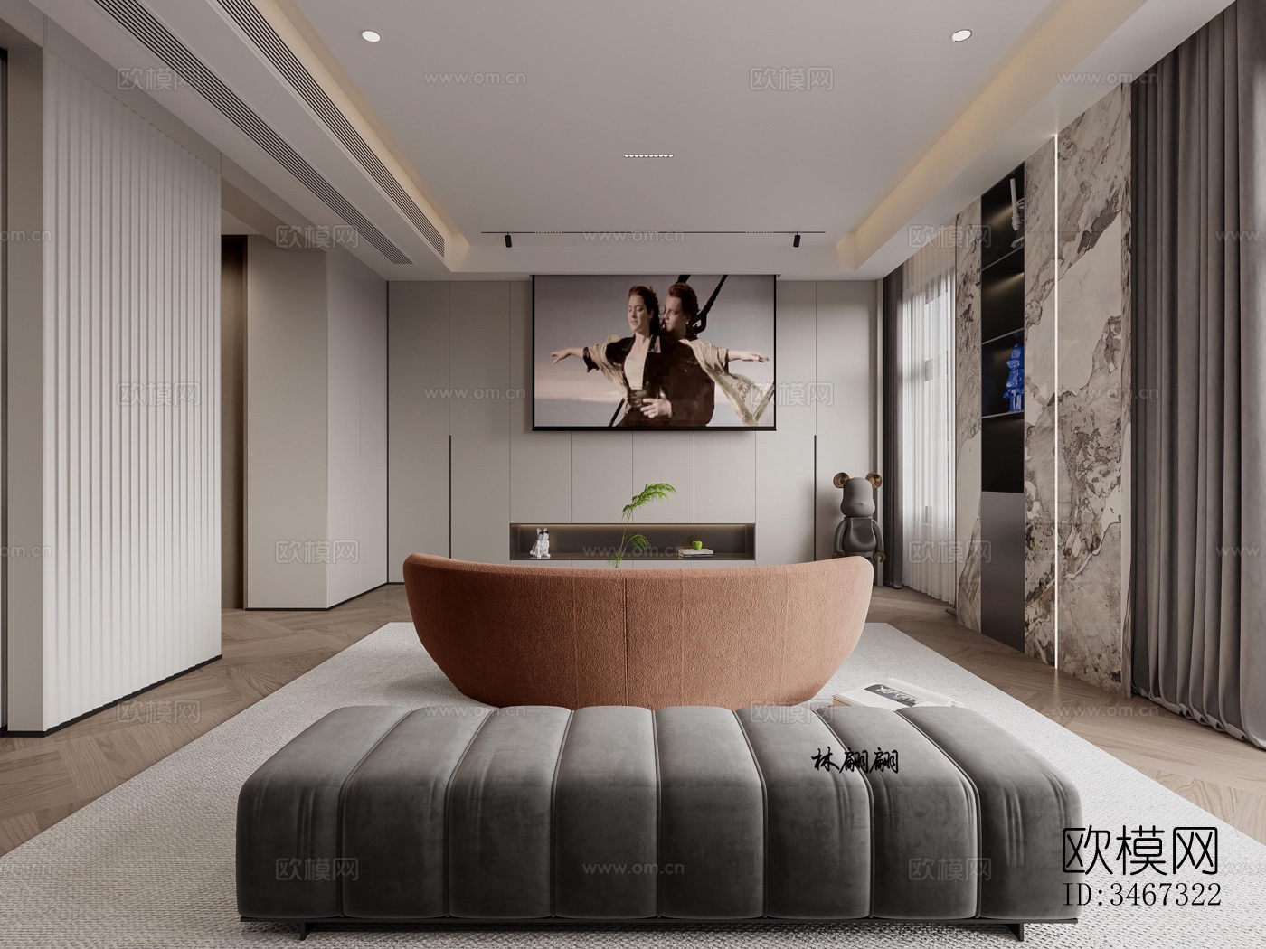 现代大平层效果图下载（渲染图5）