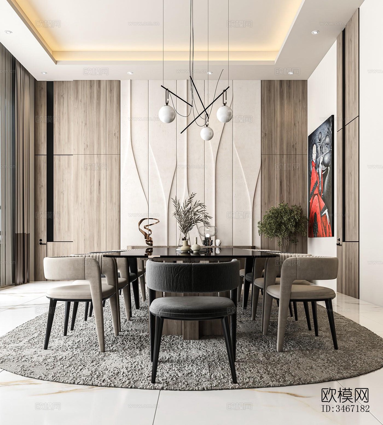 现代大平层效果图下载（渲染图9）