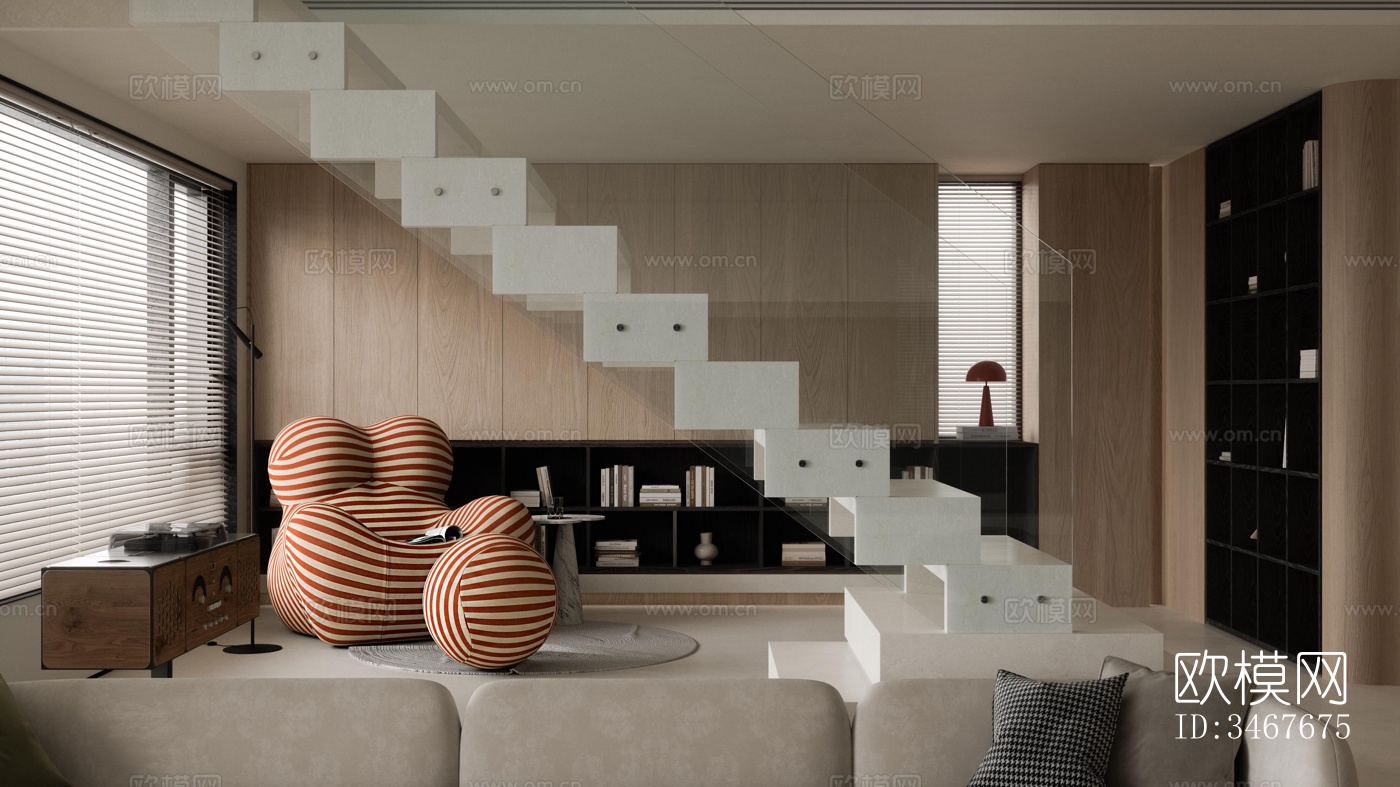 现代大平层效果图下载（渲染图16）