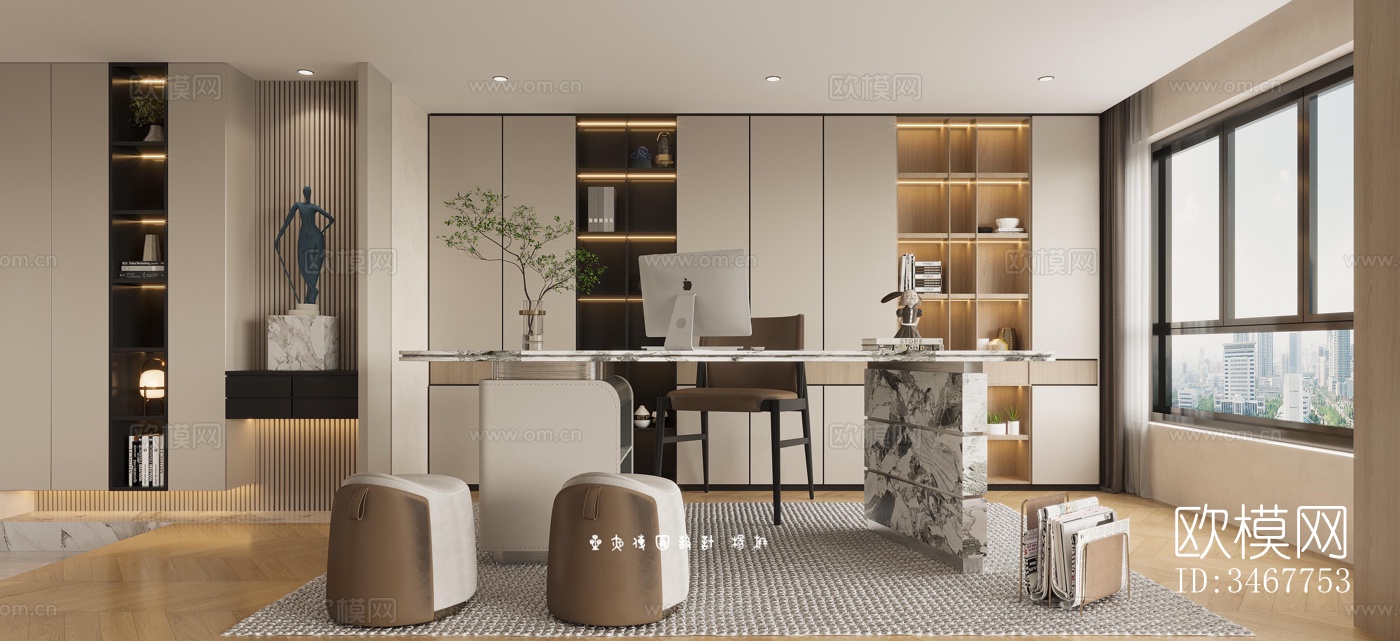 现代大平层效果图下载（渲染图4）