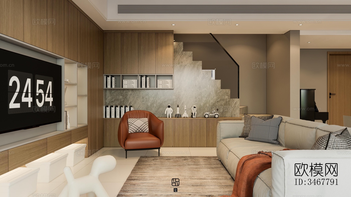 现代大平层效果图下载（渲染图15）