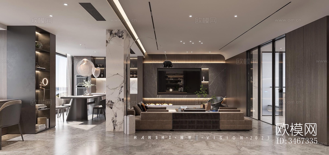 现代大平层效果图下载（渲染图2）