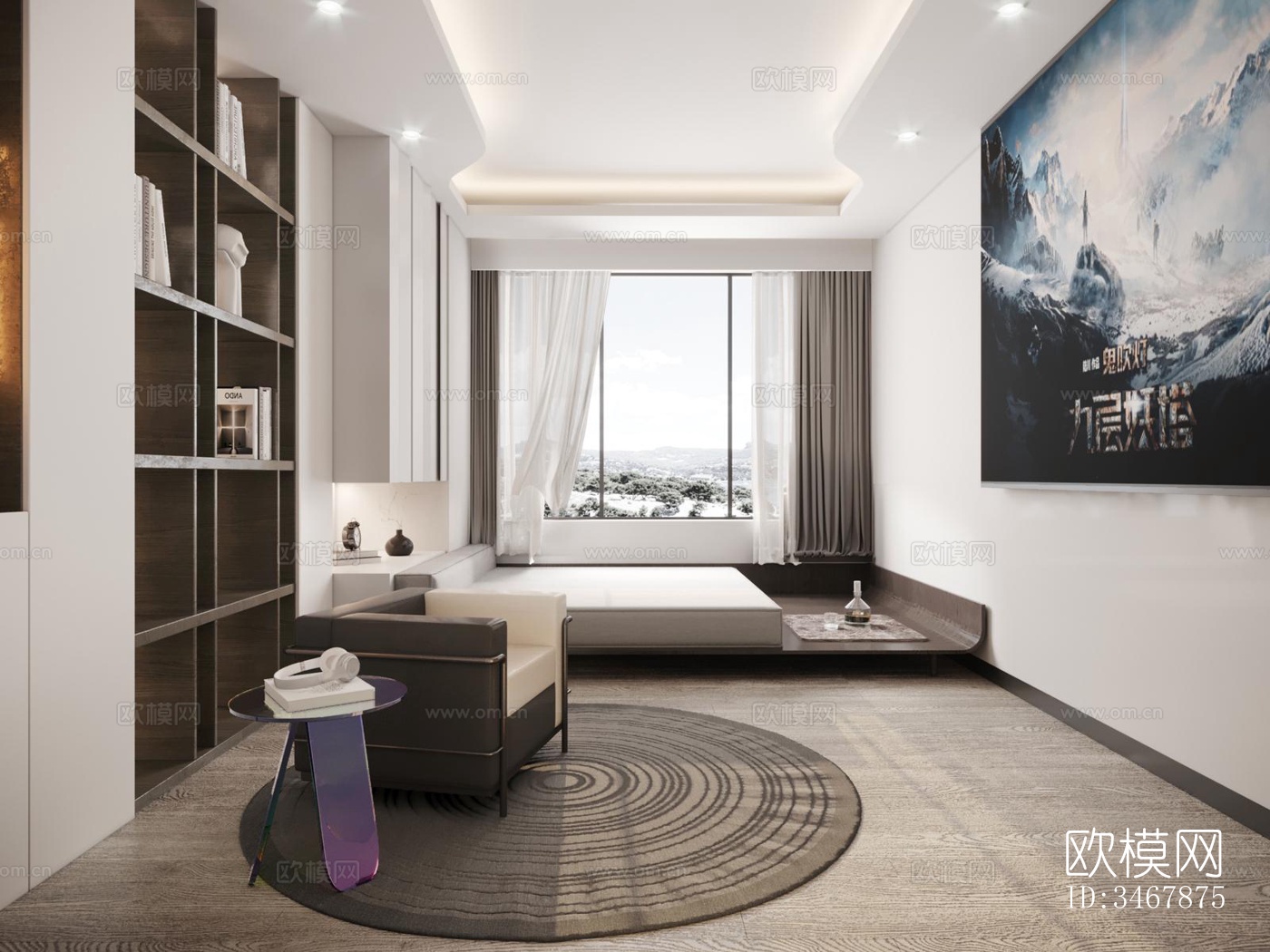 现代大平层效果图下载（渲染图3）