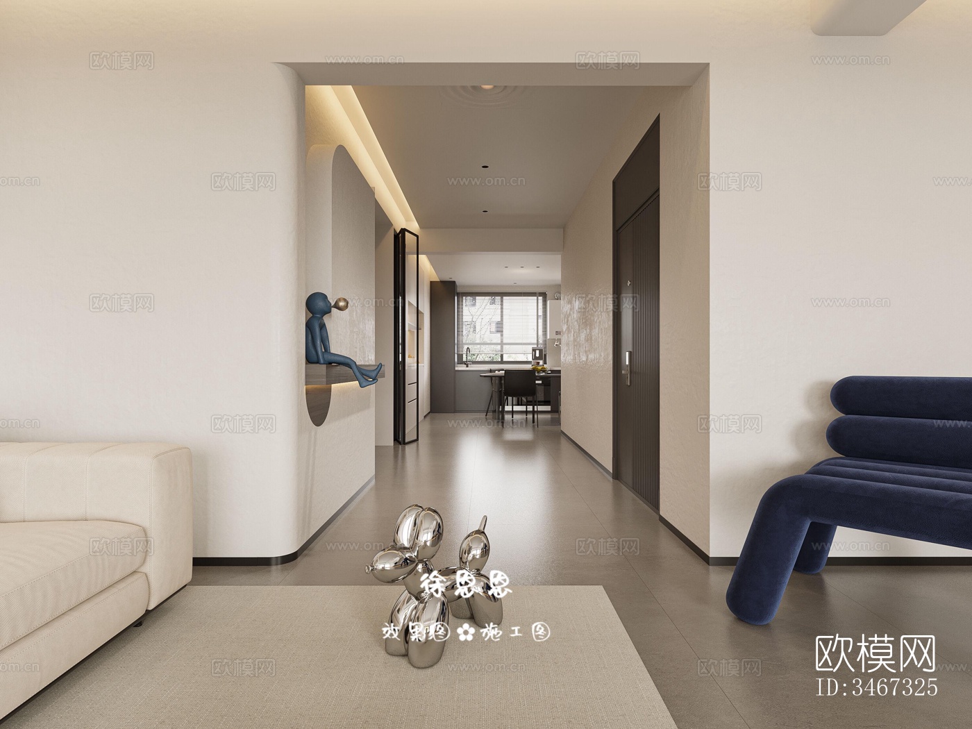 现代大平层效果图下载（渲染图3）