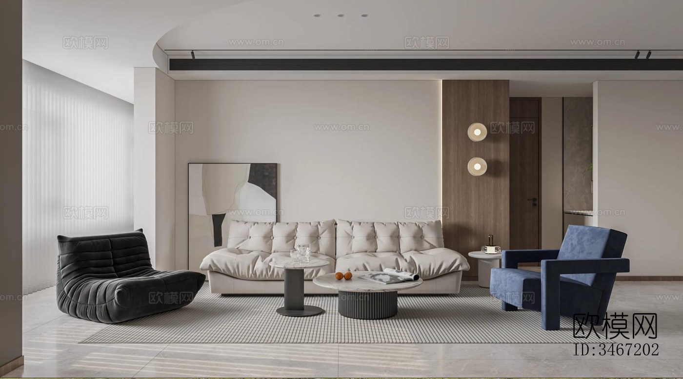 现代大平层效果图下载（渲染图2）