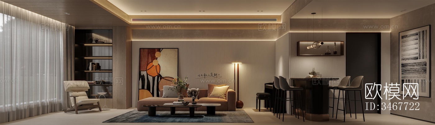 现代大平层效果图下载（渲染图5）