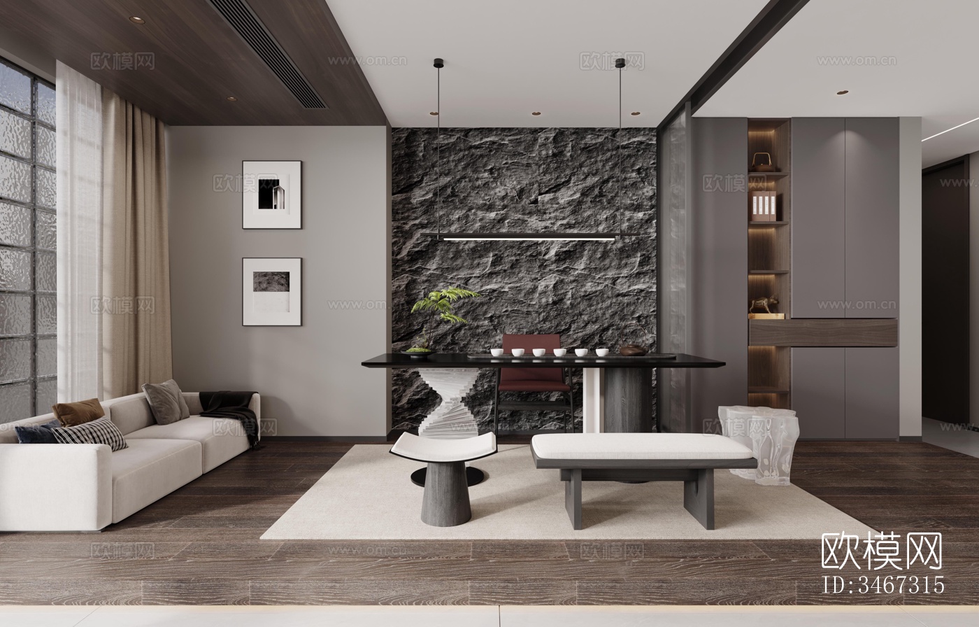 现代大平层效果图下载（渲染图3）