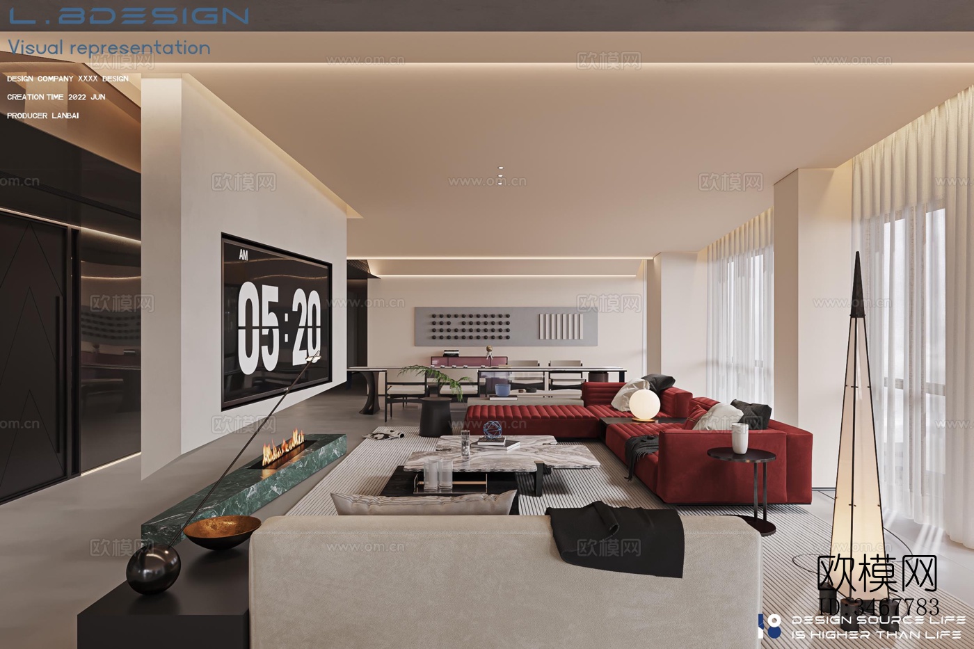 现代大平层效果图下载（渲染图12）