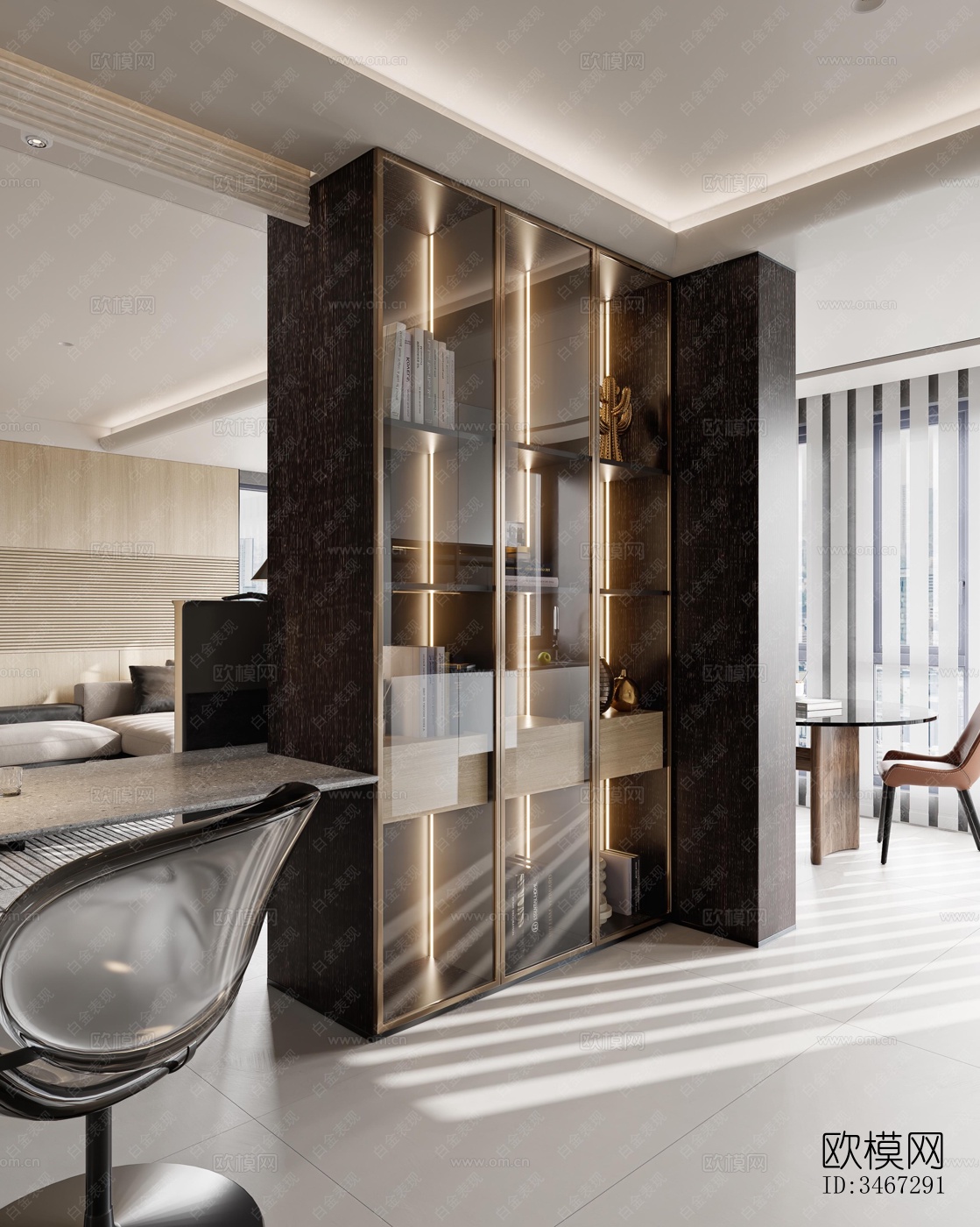 现代大平层效果图下载（渲染图8）