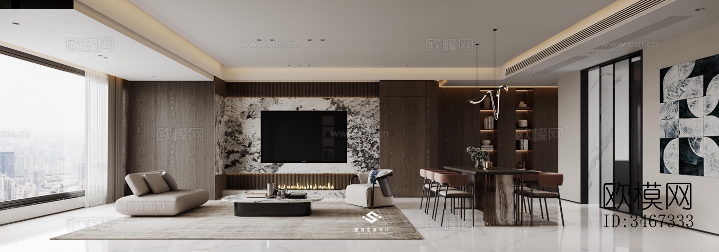 现代大平层效果图下载（渲染图7）