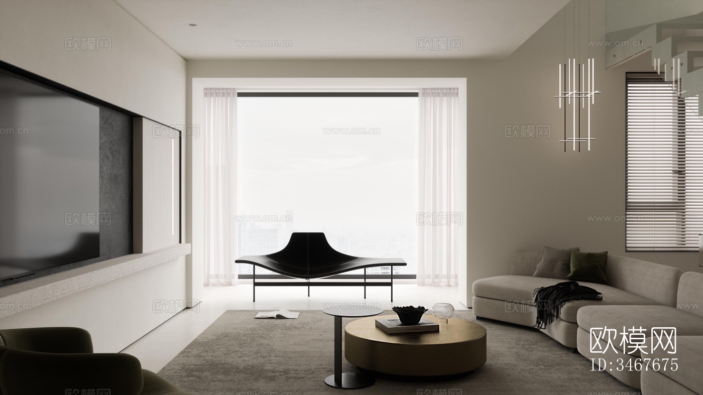 现代大平层效果图下载（渲染图13）