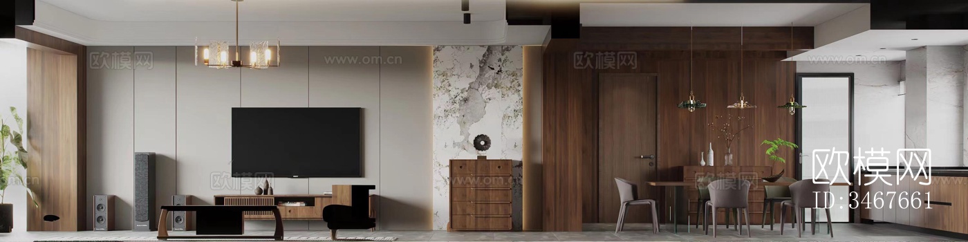 现代大平层效果图下载（渲染图2）