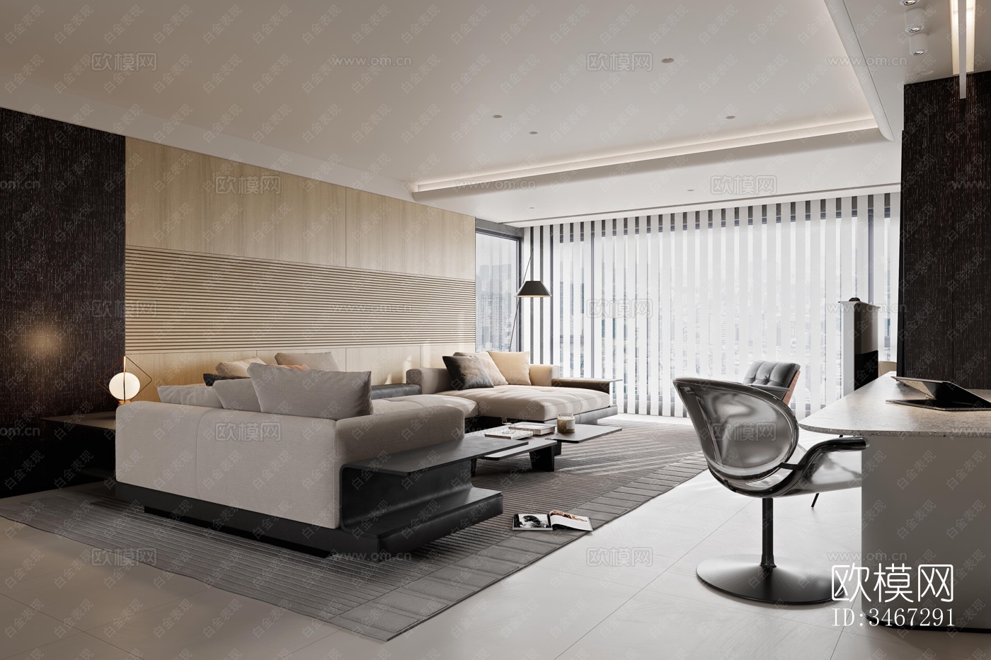 现代大平层效果图下载（渲染图10）