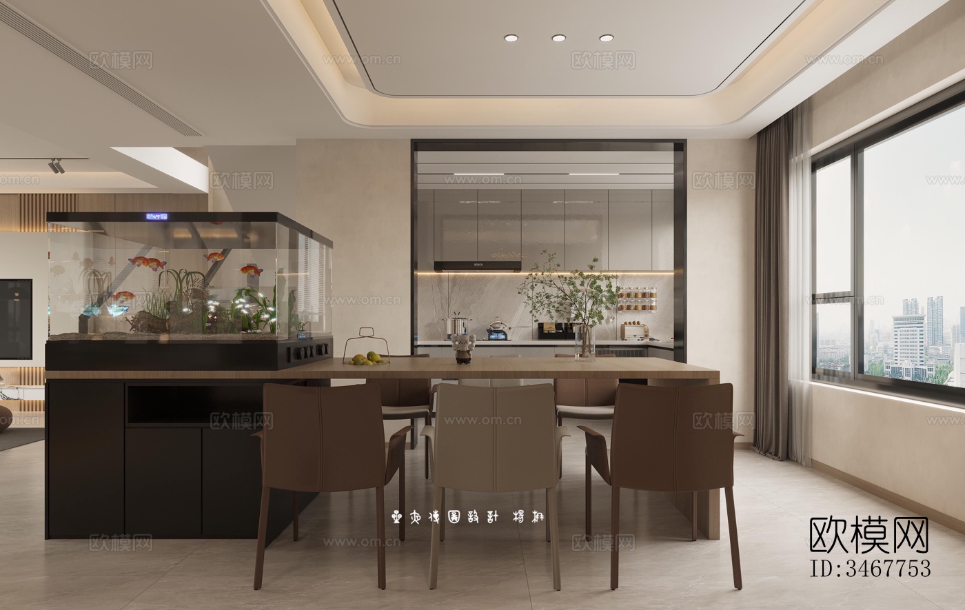 现代大平层效果图下载（渲染图3）