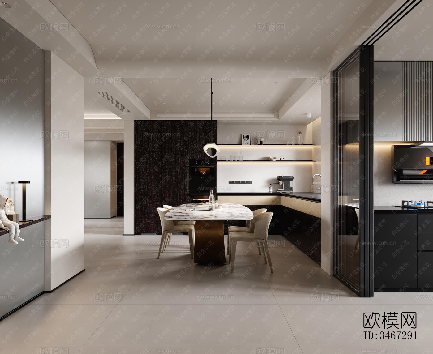 现代大平层效果图下载（渲染图2）