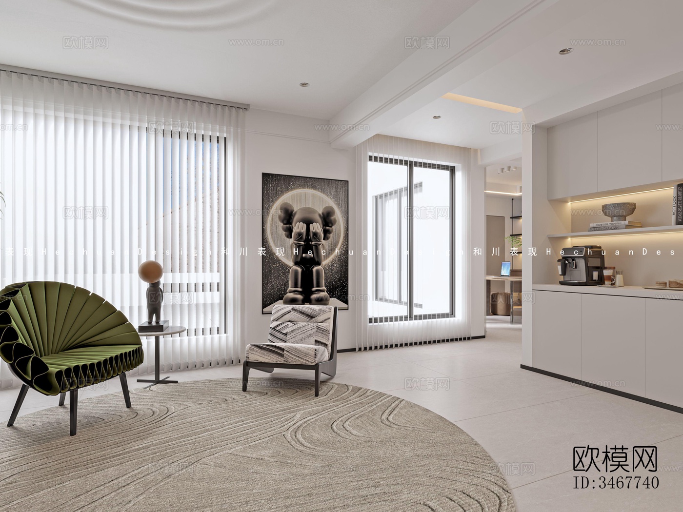 现代大平层效果图下载（渲染图2）