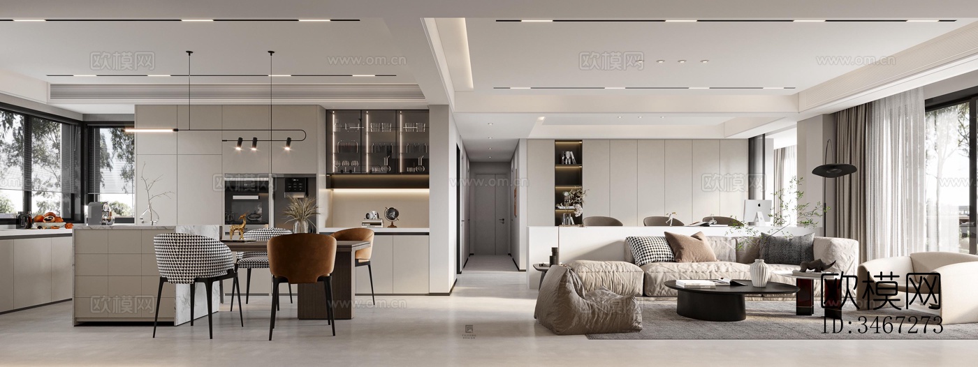 现代大平层效果图下载（渲染图4）