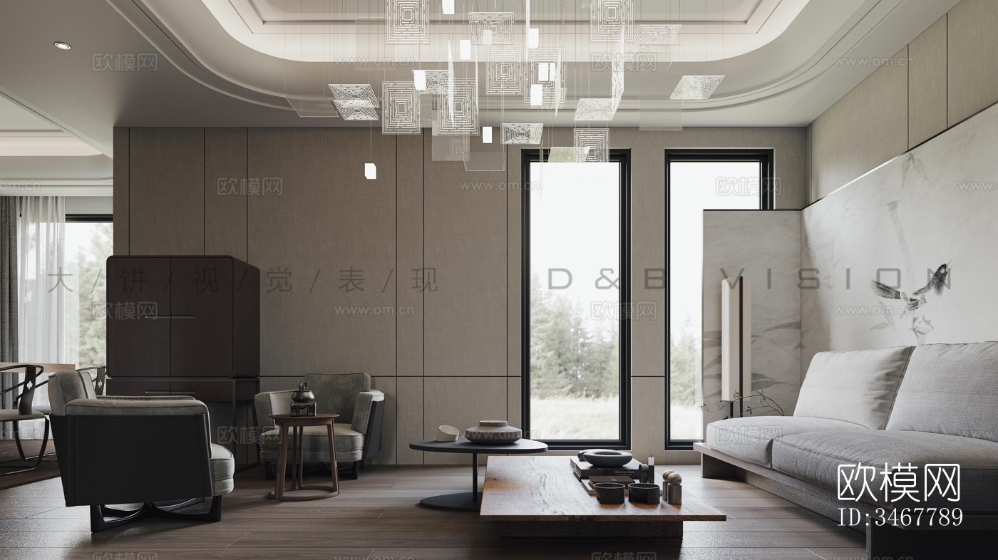 现代大平层效果图下载（渲染图4）